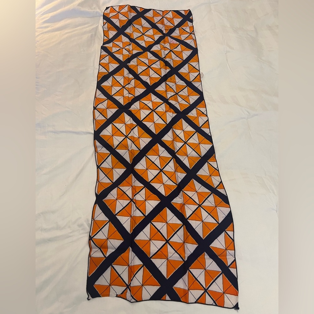 Geometric Orange and Navy Scarf